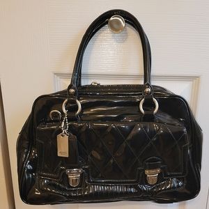 Coach Black Quilted Poppy Patent Satchel Purse